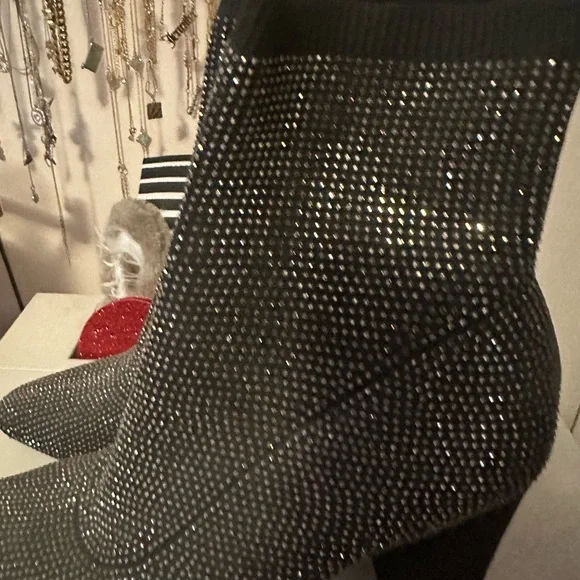 Black rhinestone sock bootie boots - Picture 5 of 7